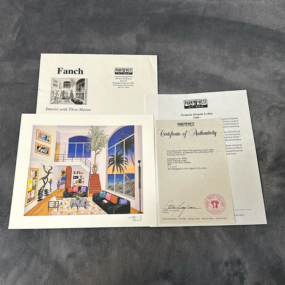 Vintage 1999 Fanch (Francois Ledan) Interior with Three Matisse w/COA